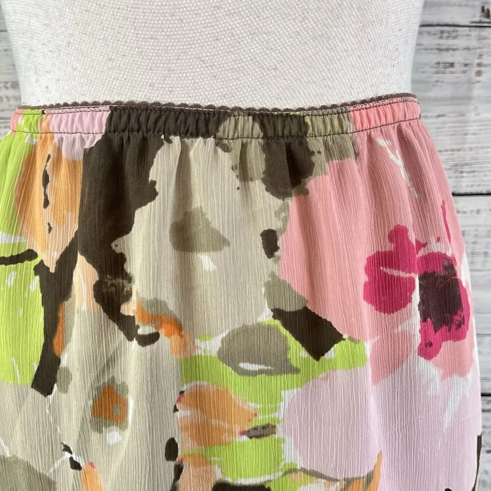 Croft & Barrow Skirt size 8 Pink Brown Floral Sheer A Line Midi Cottage Core